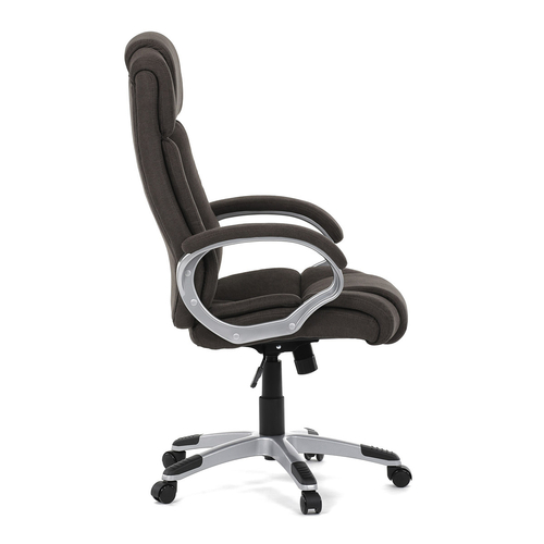 Kancelářská židle, plast ve stříbrné barvě, hnědá látka, kolečka pro tvrdé podlahy
