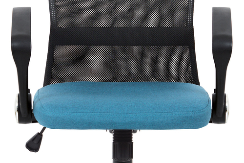 Juniorská kancelářská židle, modrá látka, černá MESH, houpací mech, kříž chrom