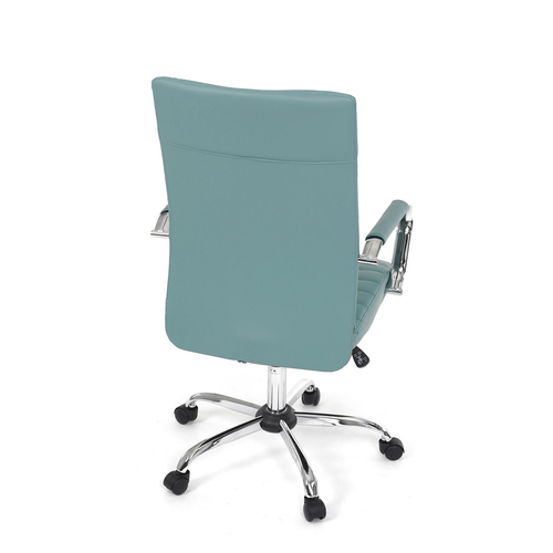 Kancelářská židle, modrá ekokůže, houpací mech, kolečka pro tvrdé podlahy, chromový kříž