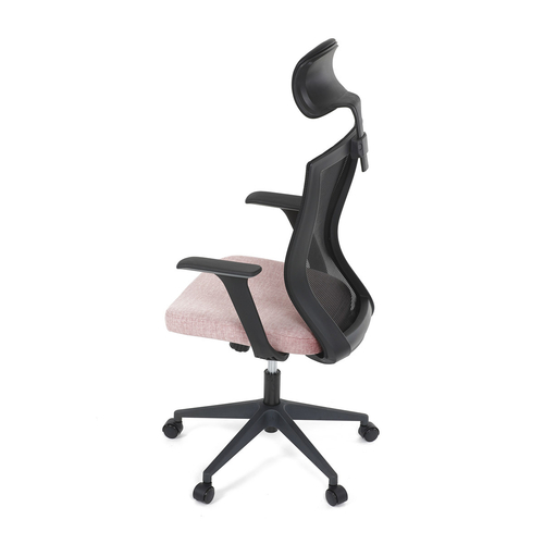Kancelářská židle, černá MESH síťovina, růžová látka, houpací mechanismus, plastový kříž, kolečka pro tvrdé podlahy