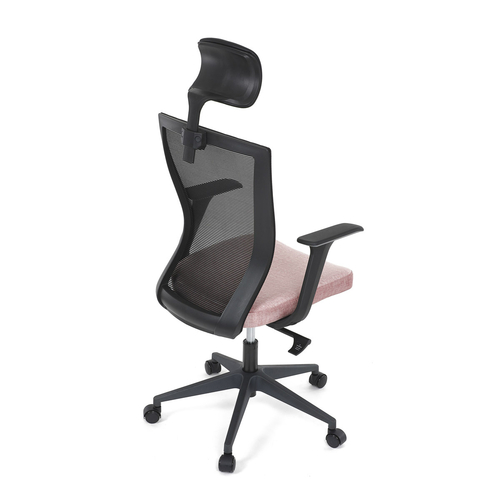 Kancelářská židle, černá MESH síťovina, růžová látka, houpací mechanismus, plastový kříž, kolečka pro tvrdé podlahy