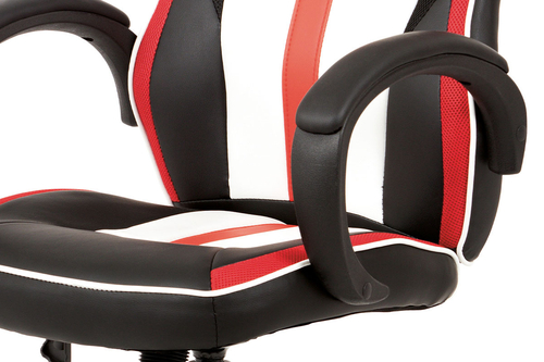Kancelářská židle, červená-černá-bílá ekokůže+MESH, houpací mech, kříž plast čer