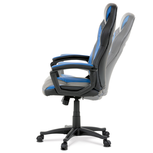 Herní židle, potah - modrá a černá ekokůže, houpací mechanismus