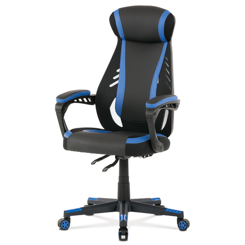 Herní křeslo, houpací mechanismus, černá ekokůže, KA-Y213 BLUE