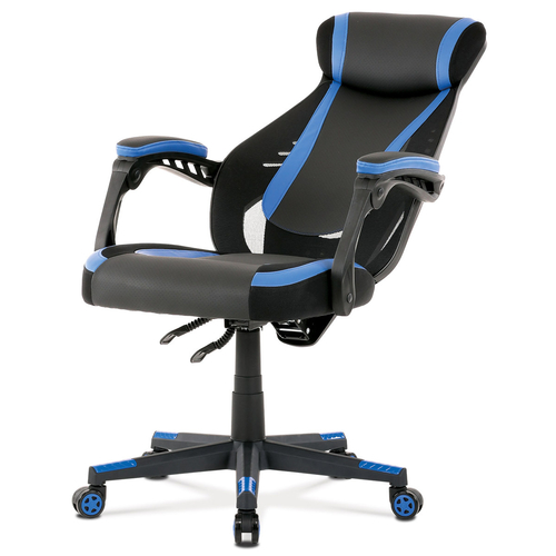 Herní křeslo, houpací mechanismus, černá ekokůže, KA-Y213 BLUE