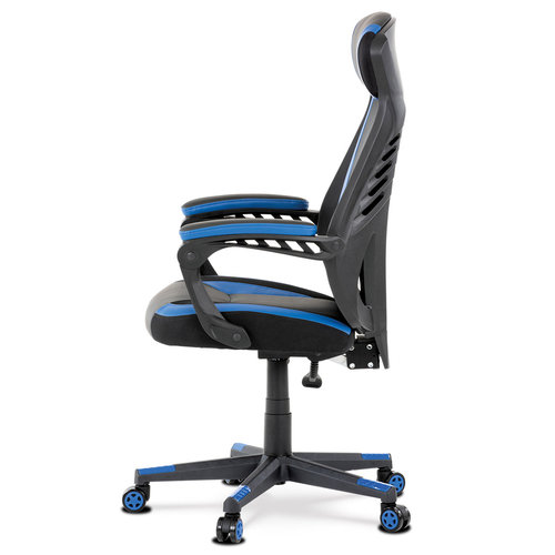 Herní křeslo, houpací mechanismus, černá ekokůže, KA-Y213 BLUE