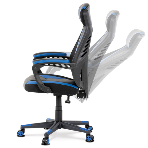Herní křeslo, houpací mechanismus, černá ekokůže, KA-Y213 BLUE