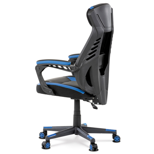 Herní křeslo, houpací mechanismus, černá ekokůže, KA-Y213 BLUE