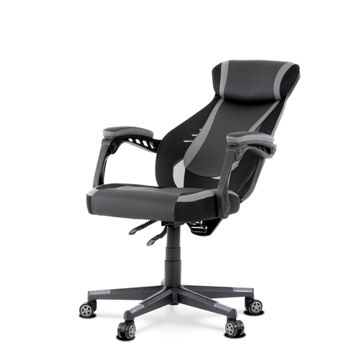 Herní křeslo, houpací mechanismus, šedá ekokůže, KA-Y213 GREY