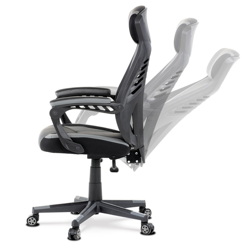 Herní křeslo, houpací mechanismus, šedá ekokůže, KA-Y213 GREY