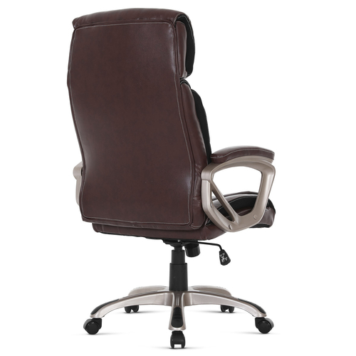 Kancelářská židle, tmavě hnedá koženka, plast v barvě champagne, kolečka pro tvrdé podlahy