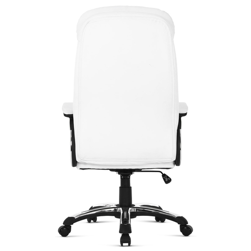 Kancelářská židle, bílá koženka, plast ve stříbrné, kolečka pro tvrdé podlahy