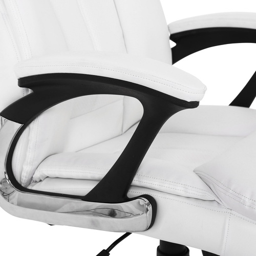 Kancelářská židle, bílá koženka, plast ve stříbrné, kolečka pro tvrdé podlahy