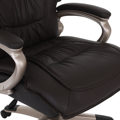 Kancelářská židle, tmavě hnedá kůže, plast v barvě champagne, kolečka pro tvrdé podlahy