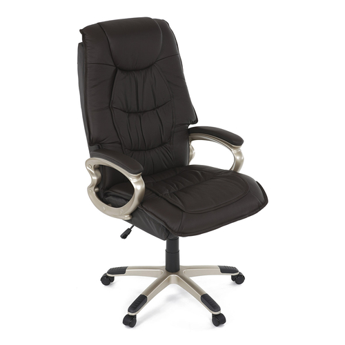 Kancelářská židle, tmavě hnedá kůže, plast v barvě champagne, kolečka pro tvrdé podlahy