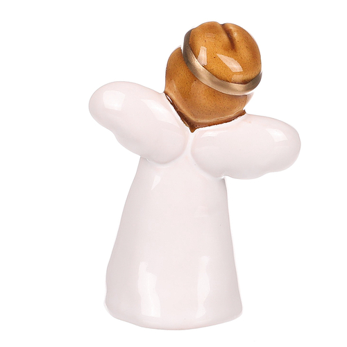 Anděl - keramická figurka, bílý držící zlaté srdce