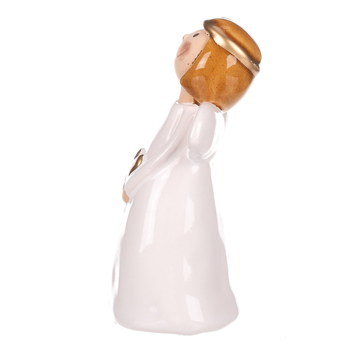 Anděl - keramická figurka, bílá se zlatým srdcem