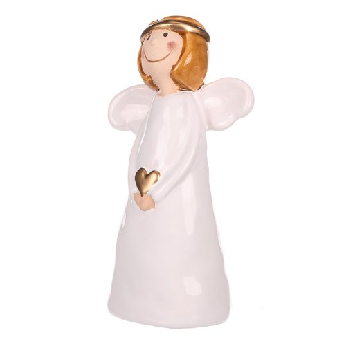 Anděl - keramická figurka, bílá se zlatým srdcem