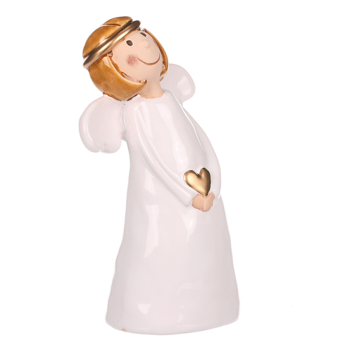 Anděl - keramická figurka, bílá se zlatým srdcem