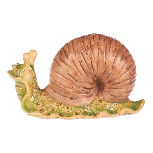 Šnek - keramická figurka, zelený s hnědou ulitou