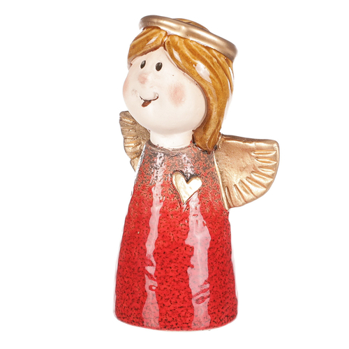 Anděl - keramická figurka, červená se zlatými křídly