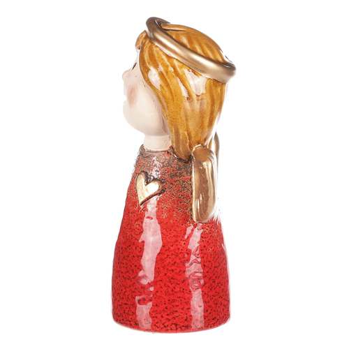 Anděl - keramická figurka, červená se zlatými křídly
