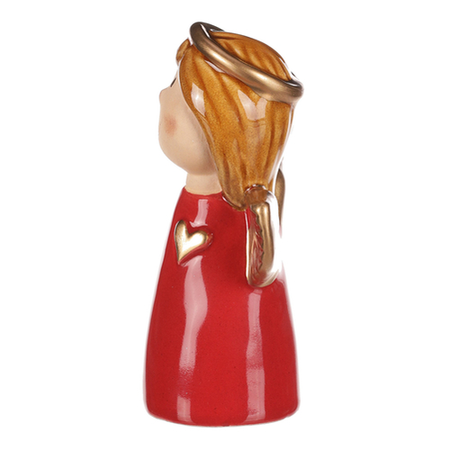 Anděl - keramická figurka, červená se zlatými křídly