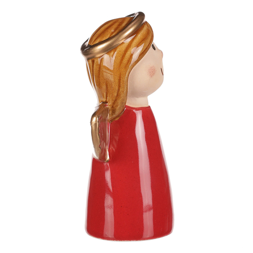 Anděl - keramická figurka, červená se zlatými křídly