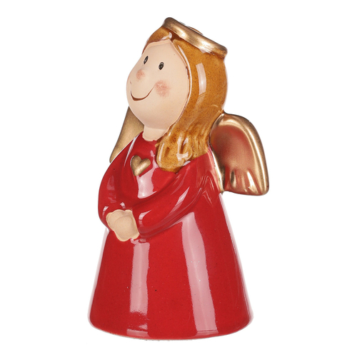 Anděl - keramická figurka, červená se zlatými křídly