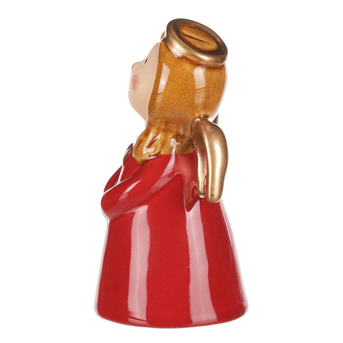 Anděl - keramická figurka, červená se zlatými křídly