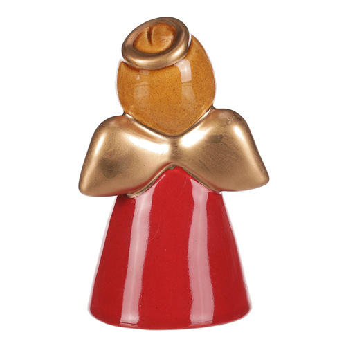 Anděl - keramická figurka, červená se zlatými křídly