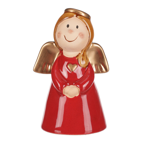 Anděl - keramická figurka, červená se zlatými křídly