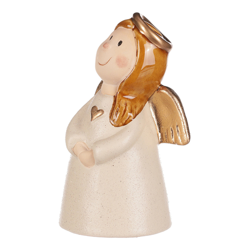 Anděl - keramická figurka, krémová se zlatými křídly