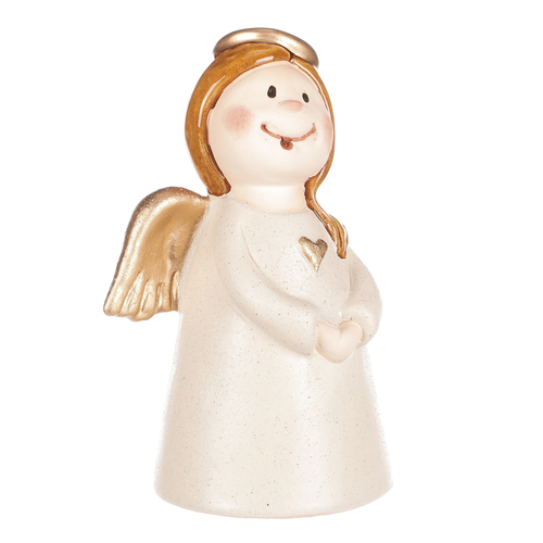 Anděl - keramická figurka, krémová se zlatými křídly