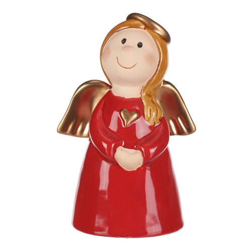 Anděl - keramická figurka, červená se zlatými křídly
