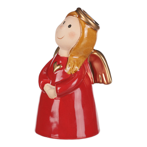 Anděl - keramická figurka, červená se zlatými křídly
