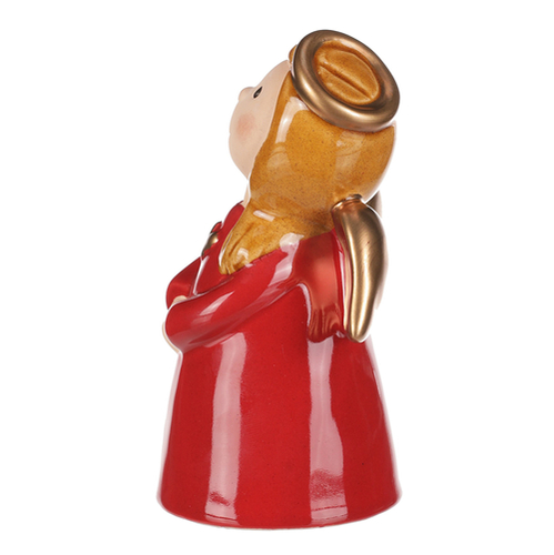 Anděl - keramická figurka, červená se zlatými křídly