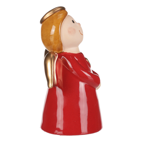 Anděl - keramická figurka, červená se zlatými křídly