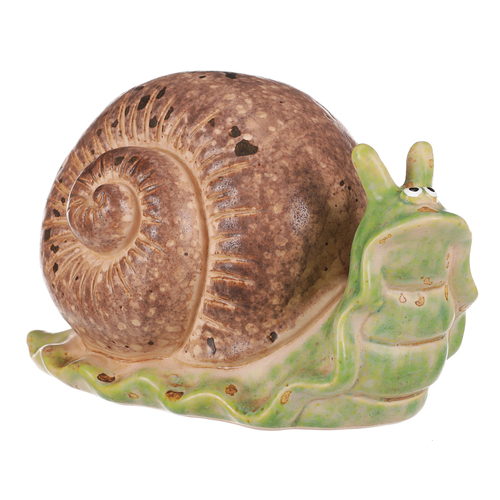 Šnek - keramická figurka, vel. S, zeleno-hnědý