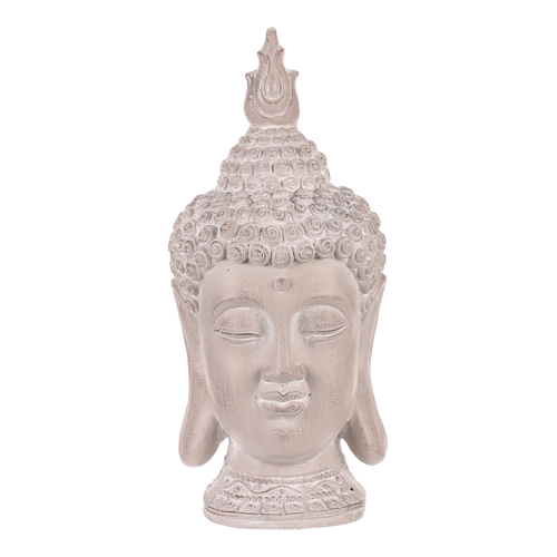 Buddha - hlava z polyresinu, barva šedá