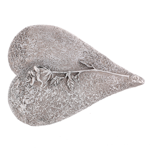 Srdce s růží - pietní dekorace, polyresin, šedá