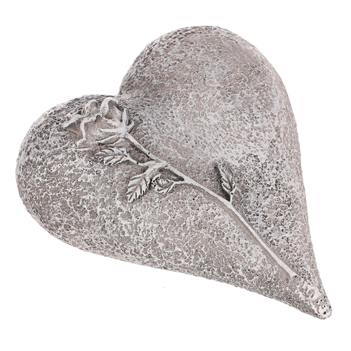 Srdce s růží - pietní dekorace, polyresin, šedá