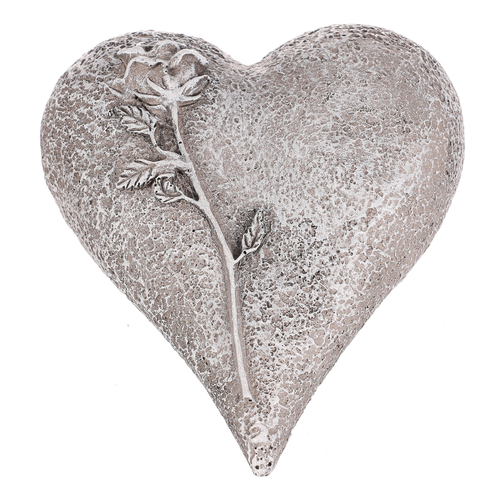 Srdce s růží - pietní dekorace, polyresin, šedá