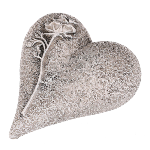 Srdce s růží - pietní dekorace, polyresin, šedá