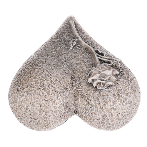 Srdce s růží - pietní dekorace, polyresin, šedá