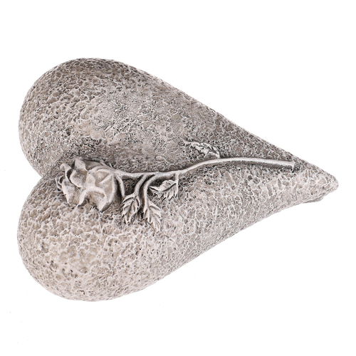 Srdce s růží - pietní dekorace, polyresin, šedá