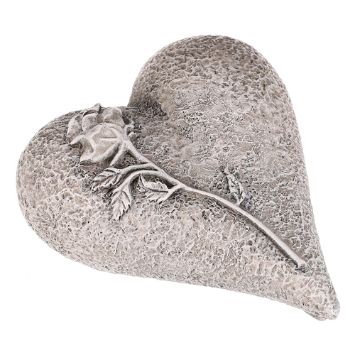 Srdce s růží - pietní dekorace, polyresin, šedá