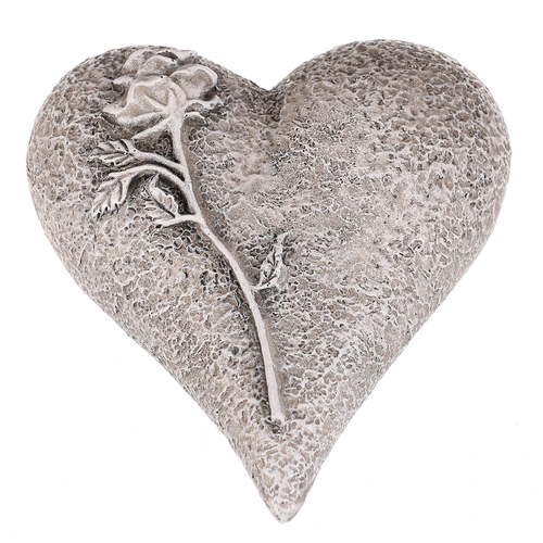 Srdce s růží - pietní dekorace, polyresin, šedá