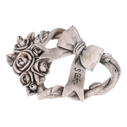 Srdce se stuhou a mašlí - pietní, polyresin, šedá