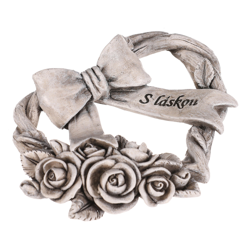 Srdce se stuhou a mašlí - pietní, polyresin, šedá